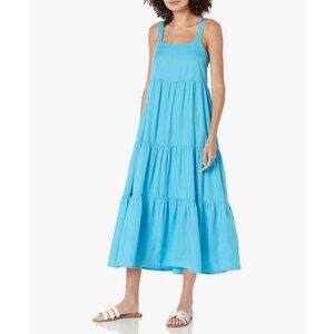 New The Drop Women's Britt Maxi Tent Dress in Tiered Design XXS Ocean Blue